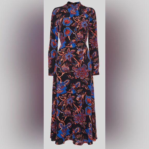 Whistles Black Ruby trailing bloom midi dress size 6 - Picture 1 of 11
